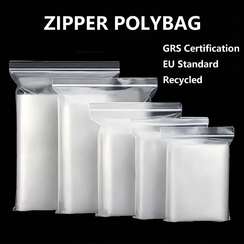 GRS-zertifizierte recycelte Polybeutel mit Reißverschluss